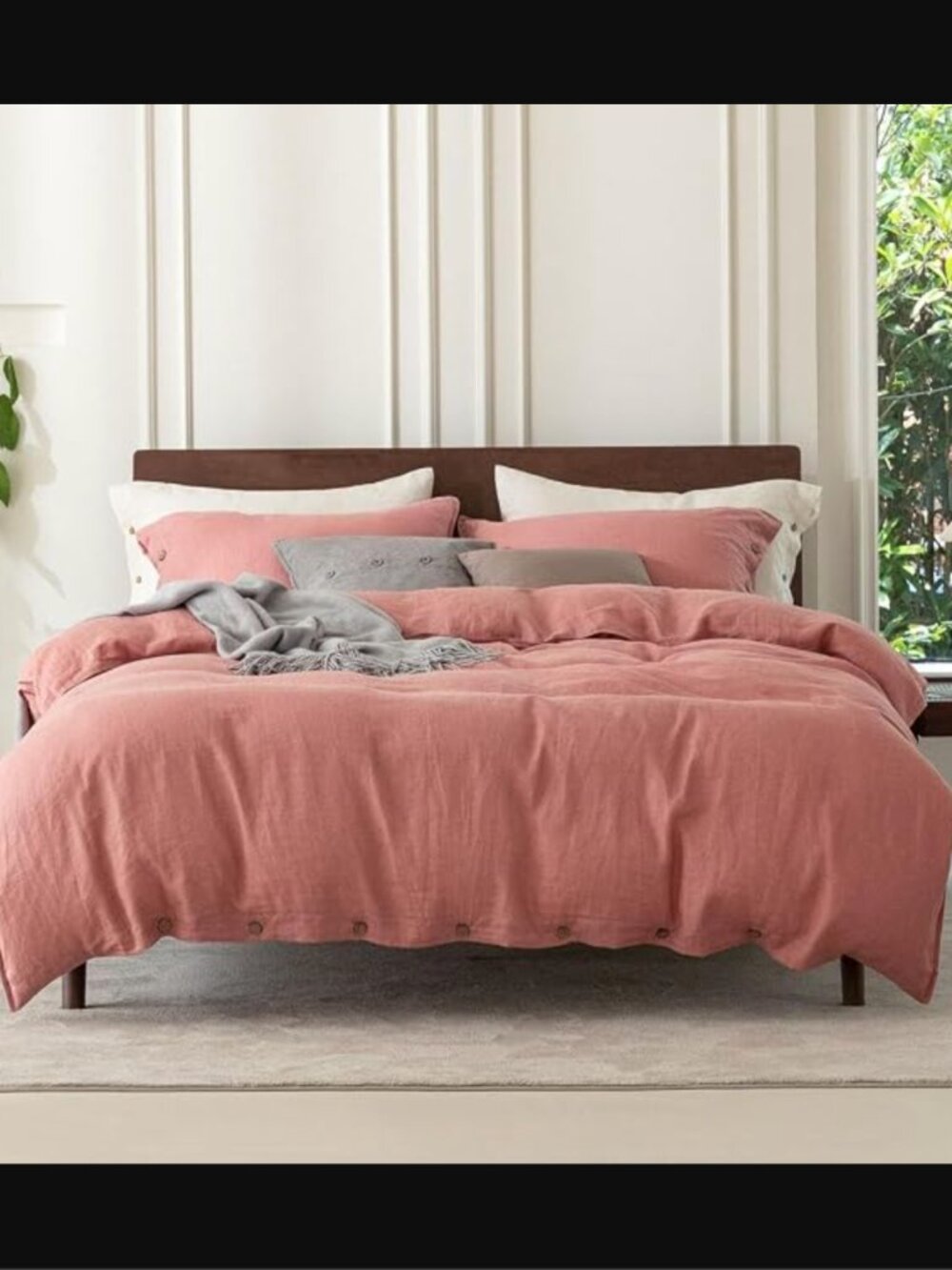 EVERLY 100% Pure Linen Duvet Cover Set King Size 3pcs (1 Duvet Cover, 2 Pillow)